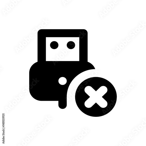 Black printer icon with a white x in a circle indicating an error or cancellation of a print job task process