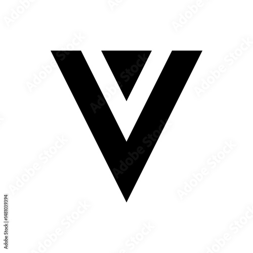 Illustration of a bold black letter v shape with a white inverted v shape in the center against white background