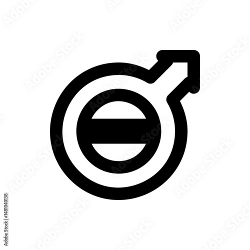 A bold black and white vector graphic depicting a stylized male symbol with circular and arrow elements