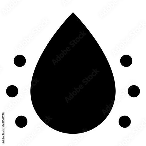 A black teardrop shape surrounded by six black circles arranged symmetrically on a white background view