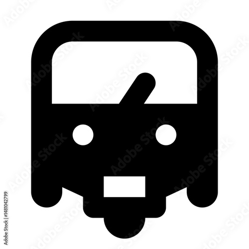 Illustration of a black auto rickshaw with a speedometer and two round headlights on a white background