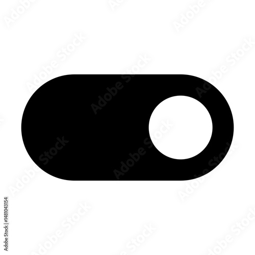 Black toggle switch with a white circular button on the right side against a white background image view