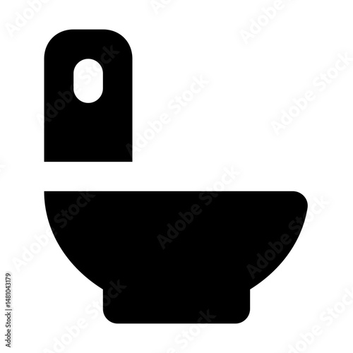 Illustration of a black toilet bowl with a tank and a visible flush handle on a white background view
