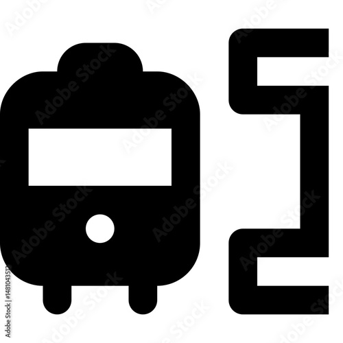 Illustration of a black train icon with a white window and a station platform on the right side view