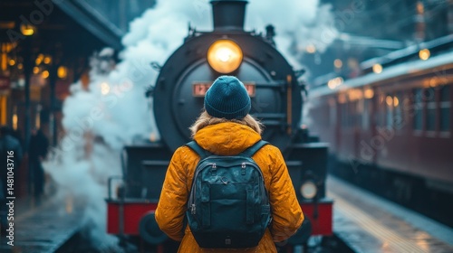 Wallpaper Mural Traveler at vintage steam train station Torontodigital.ca