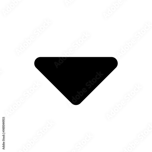 A simple black downward pointing triangle with rounded corners on a plain white background image view