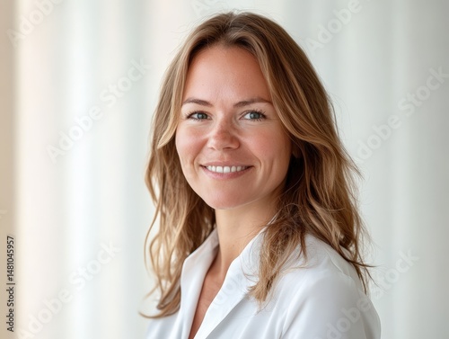 Smiling woman with long hai...