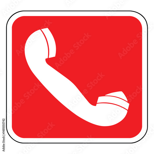Emergency fire telephone sign, white phone icon on a red square background, vector illustration