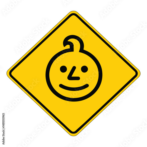 Children area warning sign, yellow square warning sign with child symbol, vector illustration.