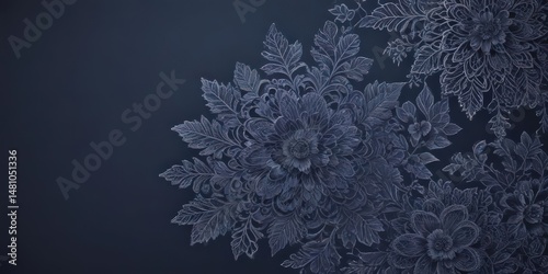 Intricate floral lace on deep indigo gradient, subtle texture, lace, illustration