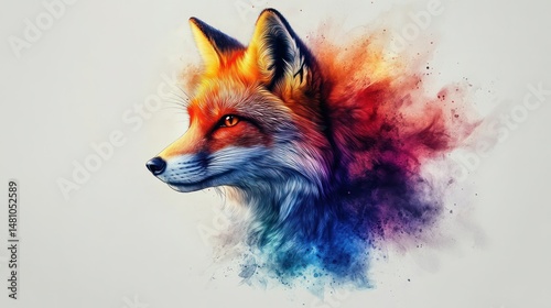 Vibrant fox portrait, abstract style photo