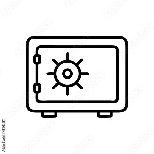 Safe vault icon representing security and protection of assets, minimalistic design in black and white