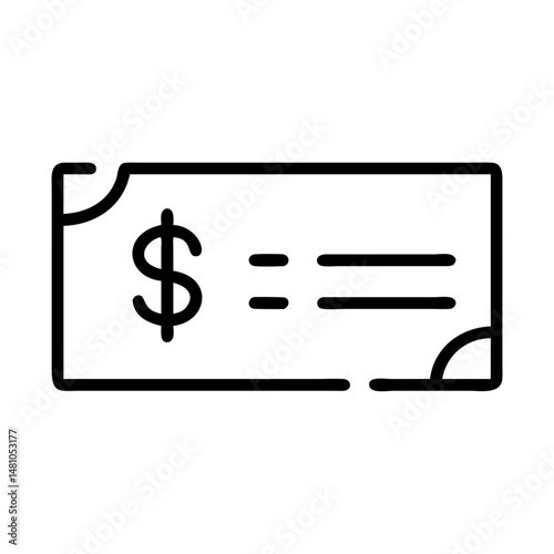 Bank check icon in minimalist style representing payment methods and financial transactions