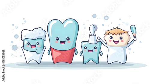 Professional Dental Hygiene Cartoon Vectors for Oral Health Education Materials