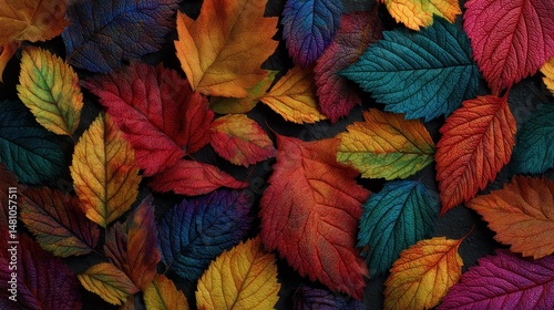 Vibrant Autumn Leaves Seamless Pattern with Cinematic Lighting Texture