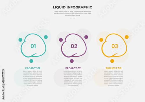 liquid and fluid shape infographic outline style with 3 point template with cloud shape base for slide presentation