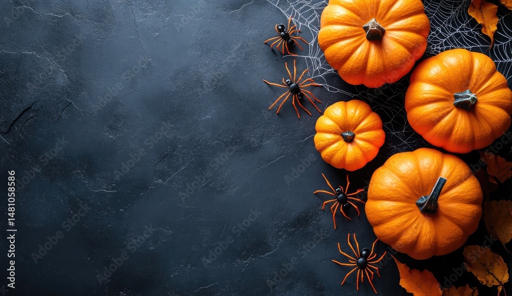 Halloween pumpkins and spiders on dark background (1) Halloween pumpkins and spiders on dark background (1)