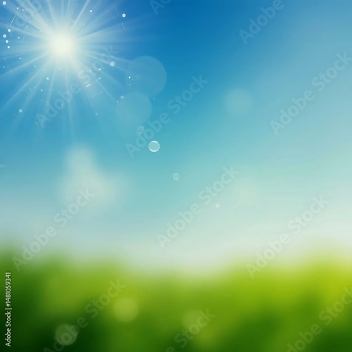 Radiant Daybreak: A vibrant vista where a radiant sun bathes the world in its luminous light, creating a spectacle of color over a backdrop of a field. 