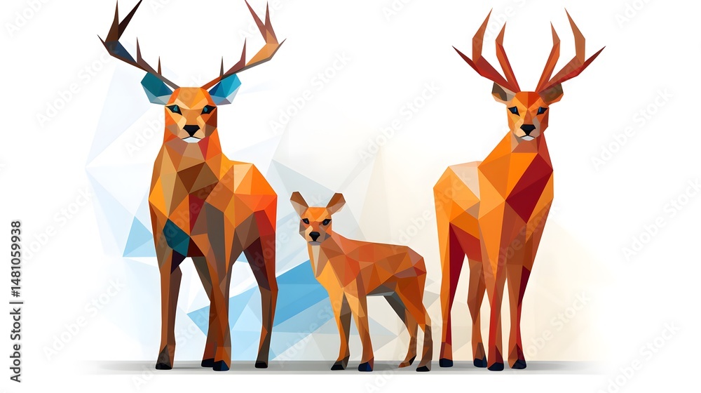 Fototapeta premium Geometrical Animals Cartoon Vector Illustration Isolated on White Background