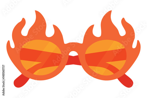 Trendy flame shaped sunglasses with orange frame and lenses, bold flat style for summer designs.