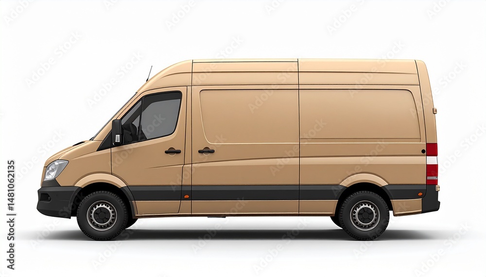 Fototapeta premium Light Brown Delivery Van Side View Mockup for Courier Services