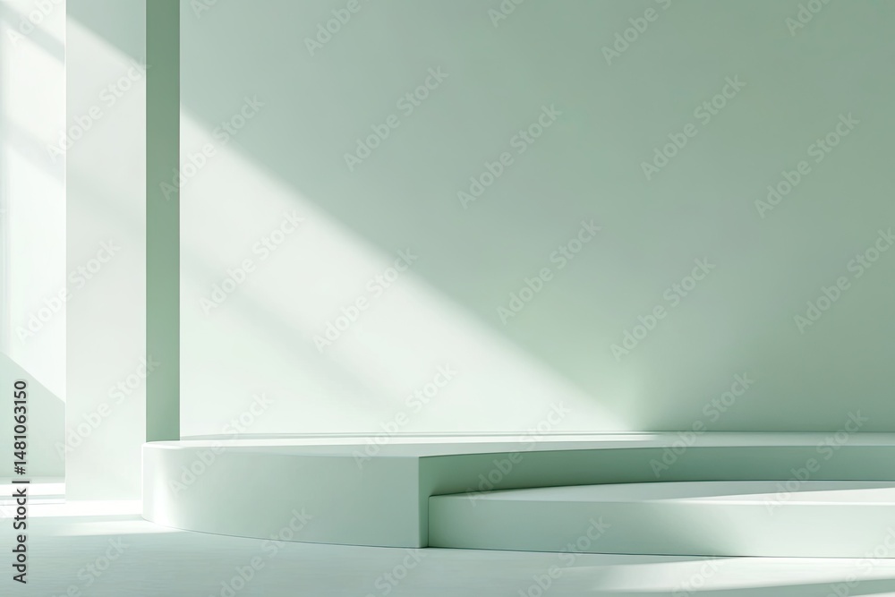 Fototapeta premium Minimalist, light-filled, light mint-green studio