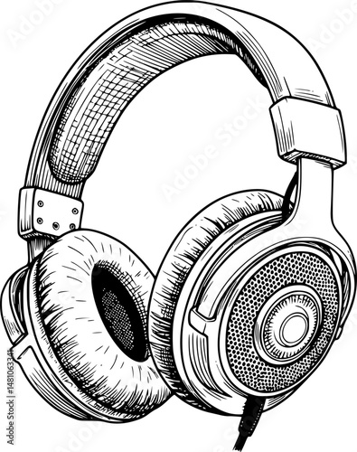Headphones icon in doodle style
