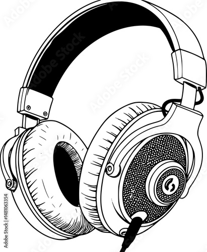 Headphones icon in doodle style
