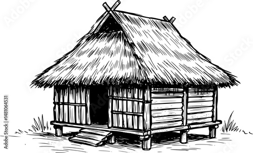Black silhouette of a hut. vector element of a hut isolated on white background. icon of a beach hut.
