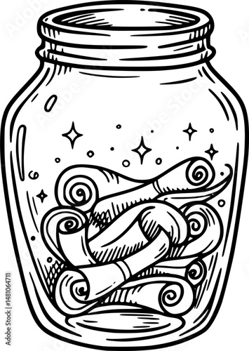 A line icon of a wish jar with hearts inside
