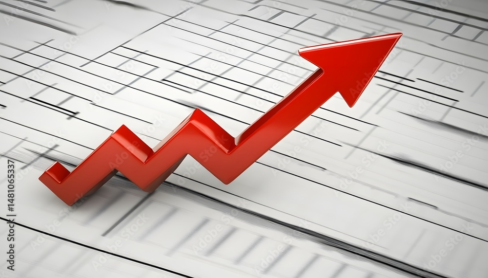 Red upward trend graph on a document. Red upward trend graph on a document.