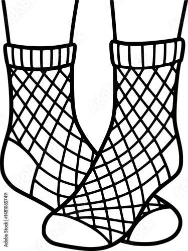 A doodle style icon showing fishnet socks

