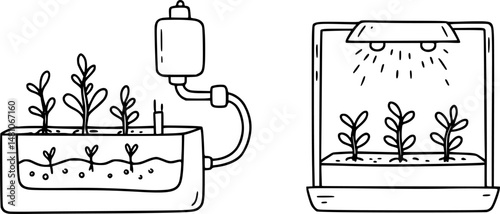 Smart agriculture farming vector illustration with water irrigation
