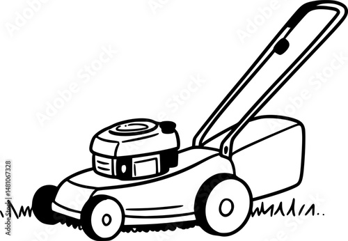 Various types of lawn mowers isolated on white background. Mowed grass. Vector illustration of gardening grass-cutter.
