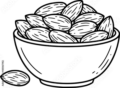 A bowl of roasted almonds with a transparent background.
