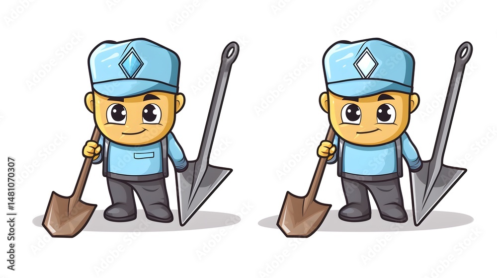 Obraz premium Professional Gradient Line Diamond Caution Emblem and Laborer with Caution Sign for Safety Precaution Illustration