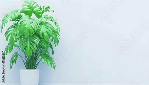 Stylish indoor plant in a white pot against a light blue wall.