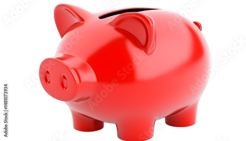 A vivid red piggy bank, rendered in three dimensions.