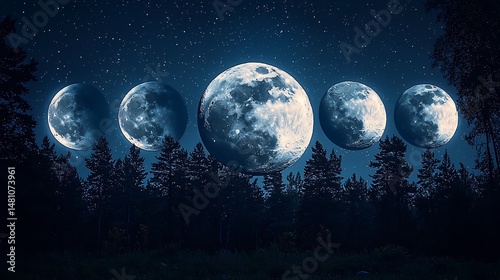 Time lapse composition showing different moon phases across the sky composite photography long exposure 35mm prime lens