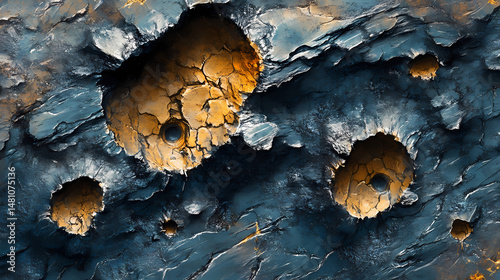 Close up of a textured weathered rock with holes. [Steamspire Wastes] | Boilerjaw Basin | fractured pit. Illustration