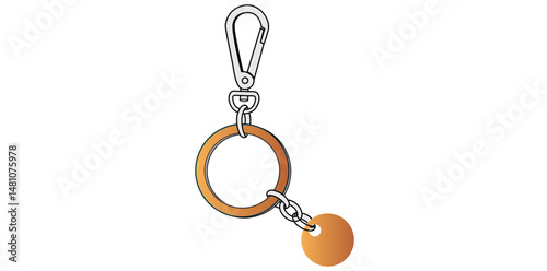 Drawing Style Key Ring With Chain Vector Illustration.	