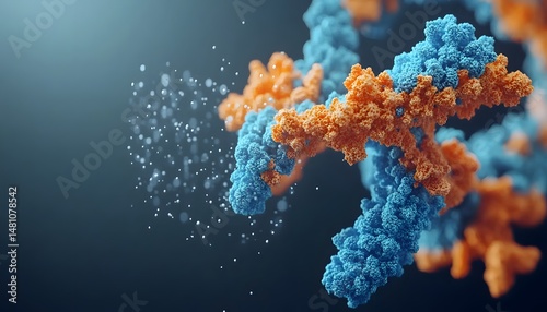 Detailed 3d rendering of a dna double helix structure.