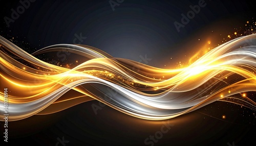 Abstract Gold And Silver Wave Design Background