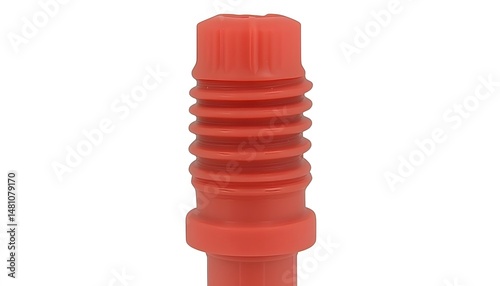 Close-up view of a ribbed, red plastic component.