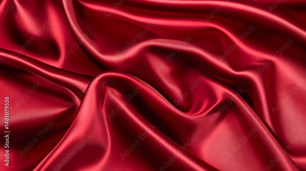 Obraz premium Close-up view of deep crimson silk fabric folds.