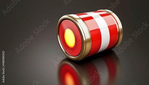 Cylindrical energy source with red and white stripes.