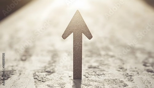 Upward direction symbol on a textured surface.