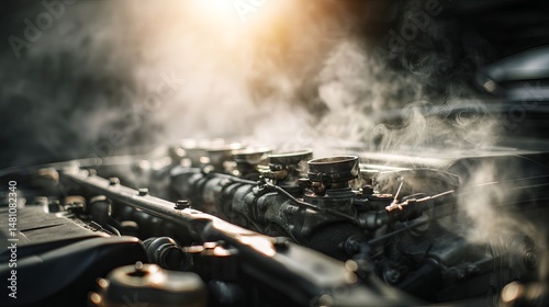 Wallpaper Mural Overheated Car Engine Steam Smoke Detailed Closeup Mechanic Repair Hot Automobile Transportation Industrial Grey Dark Part Motor Metal Image Torontodigital.ca