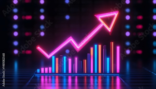Neon graph illustration showcasing upward trend.