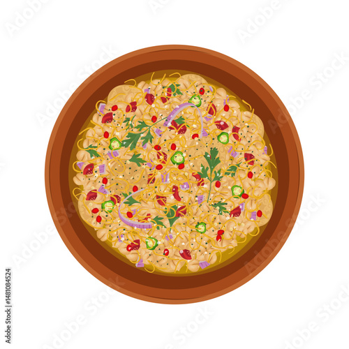 Vector Illustration logo Clipart Top View Papdi Chaat or Papri Chaat or Dahi Papri Chaat